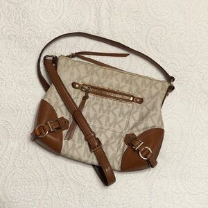 Michael Kors Crossbody Beige Signature Canvas with Brown Trim